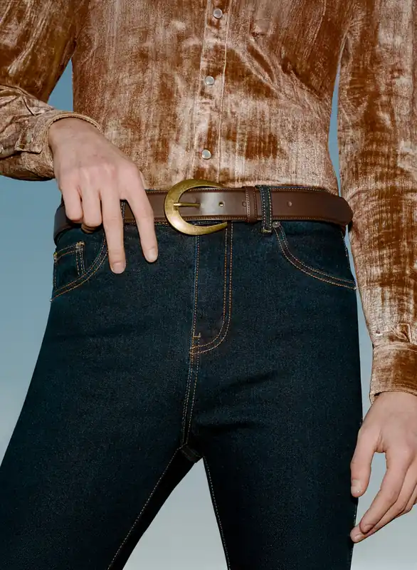 Brown Crescent Silver Buckle Leather Belt - Belts
