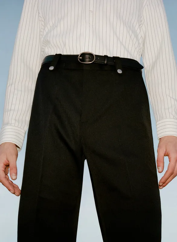 Black Leather Round Silver Buckle Belt - Belts