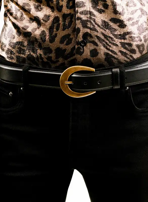 Crescent Antique Gold Buckle Leather Belt - Belts