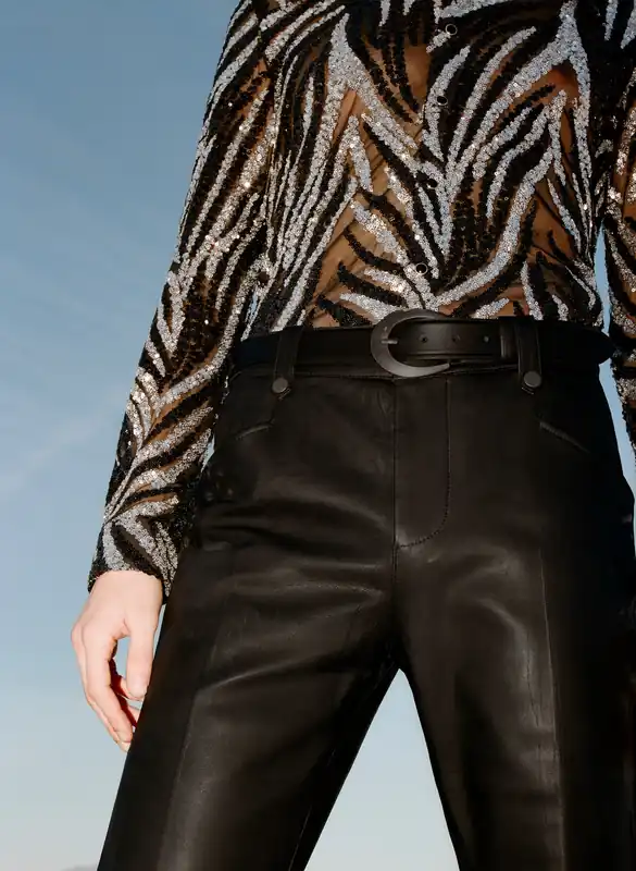 Black Crescent Silver Buckle Leather Belt - Belts