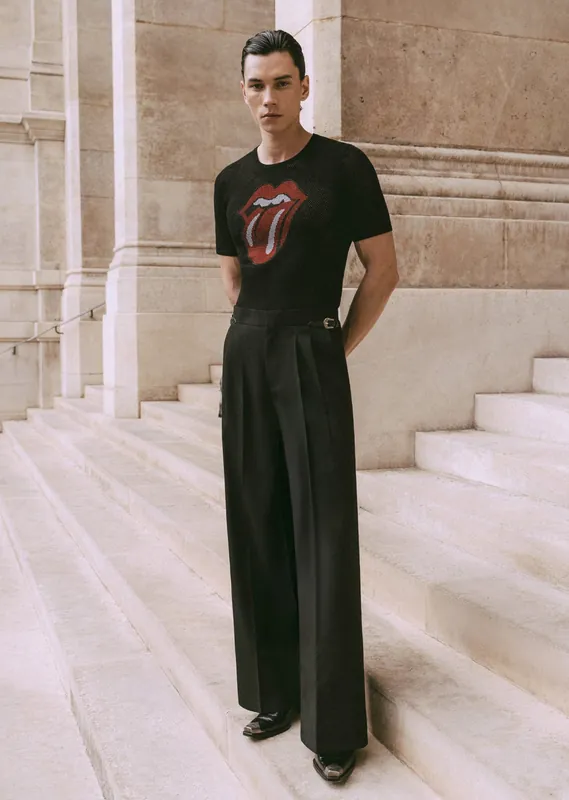 Black Wool Western Side Buckle Flare Trouser - Trousers
