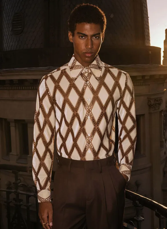 Velvet Lace Geometric Diamond Shirt - Shirts