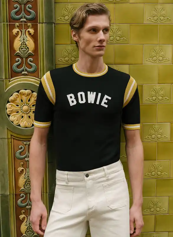 Phix X David Bowie Black Cotton Ribbed 70s Polo - Shirts