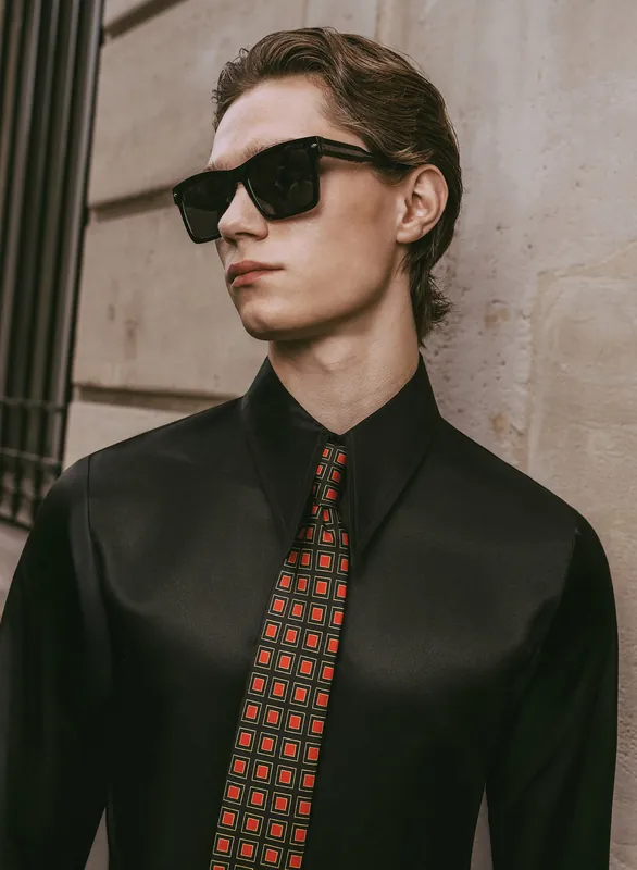 Black Spear Collar Silk Viscose Shirt - Shirts