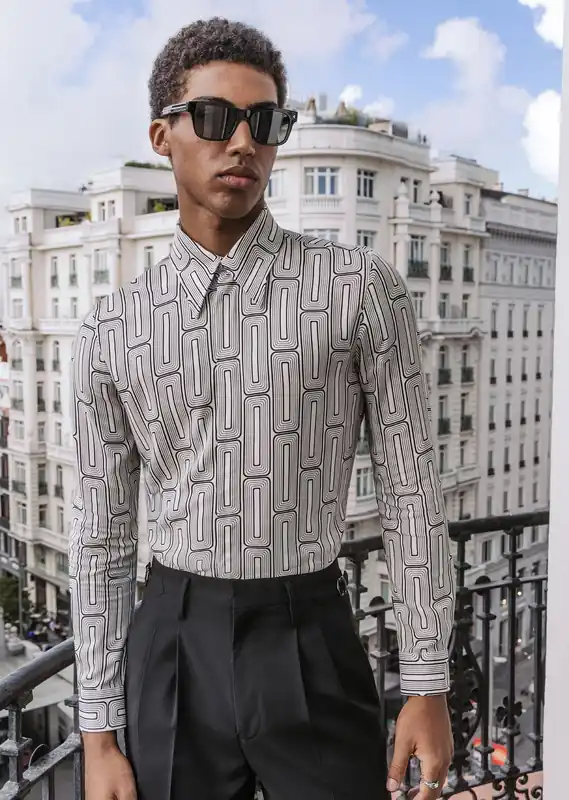 White 70's Geometric Viscose Shirt - Shirts