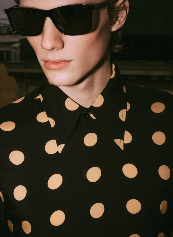 Black Polka Geometric Viscose Shirt - Shirts