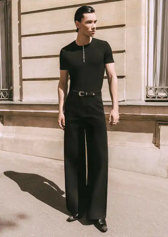 Black Denim Western Belt Wide Leg Flare Jeans - Trousers