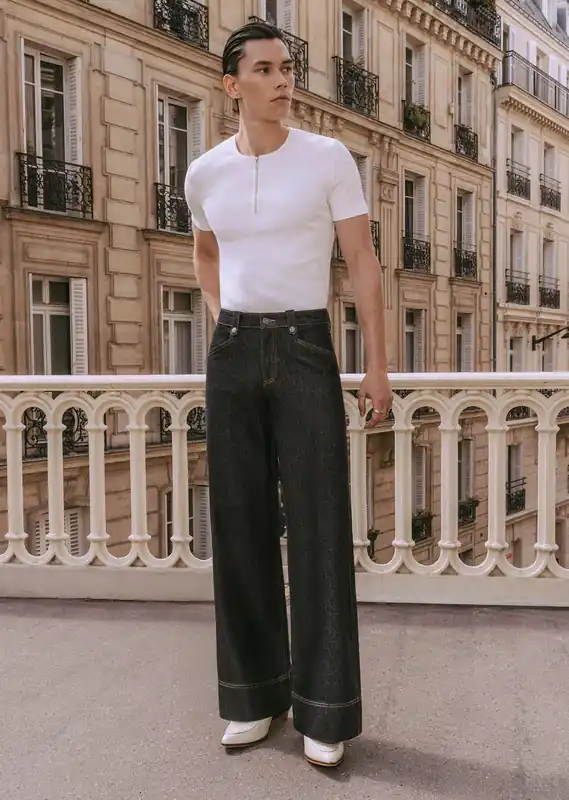 Raw Denim Pin Belt Flare Denim Jeans - Trousers