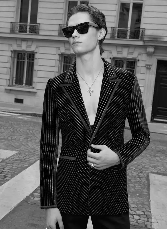 Black Velvet Silver Line Satin Lapel Trim Blazer - Jackets & Coats