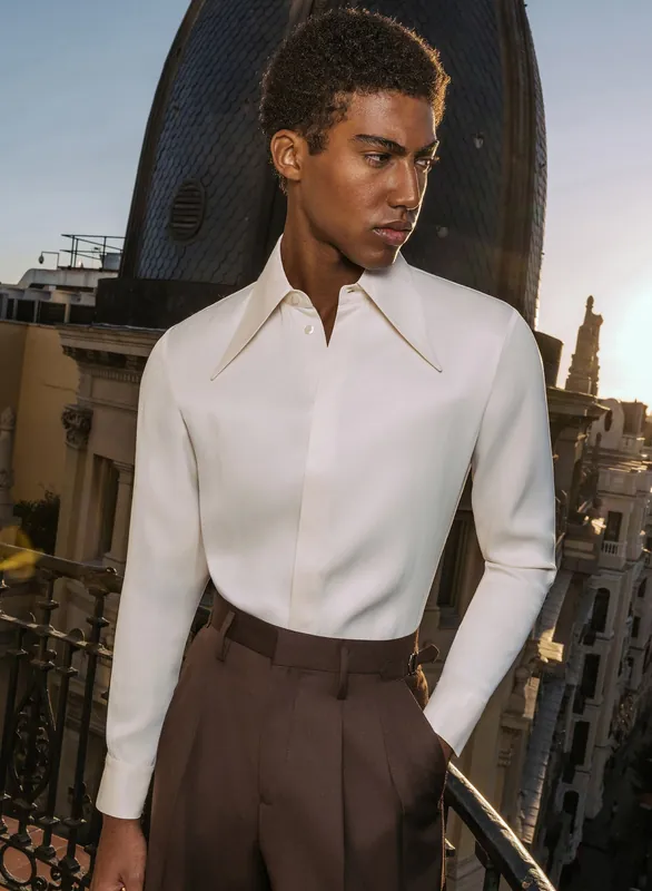 Ivory Viscose Dagger Collar Shirt - Shirts