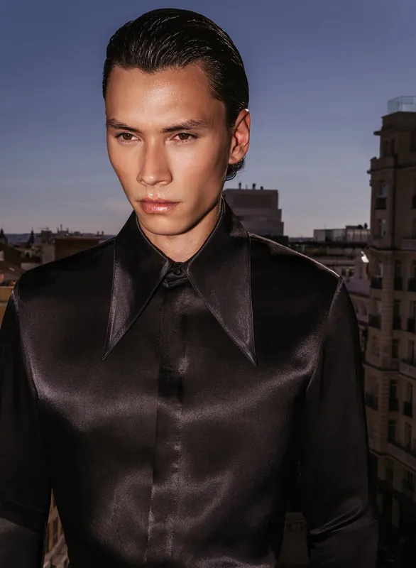Black Viscose Dagger Collar Shirt - Shirts