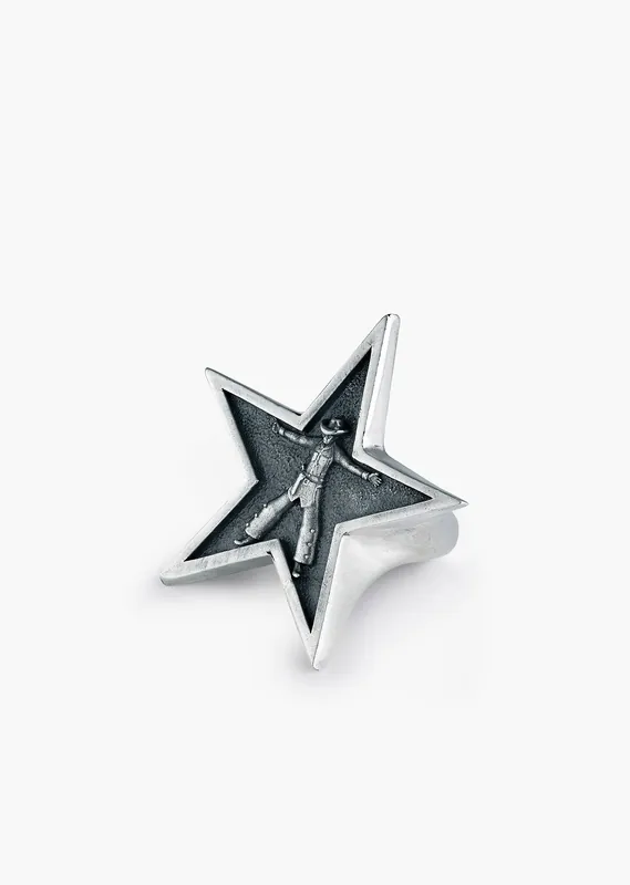 Silver Cowboy Oversized Western Star Ring - Rings