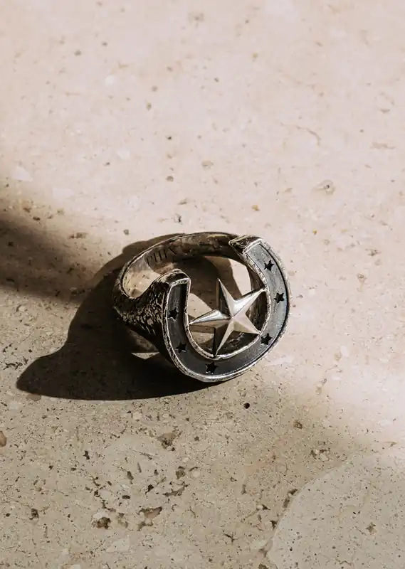 Silver Horseshoe Star Ring - Rings