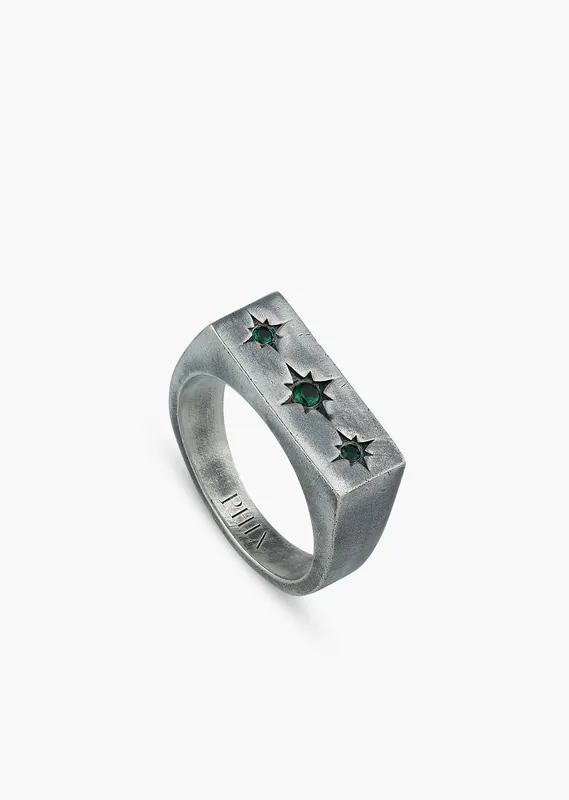 Silver Green Star Rectangular Ring - Rings