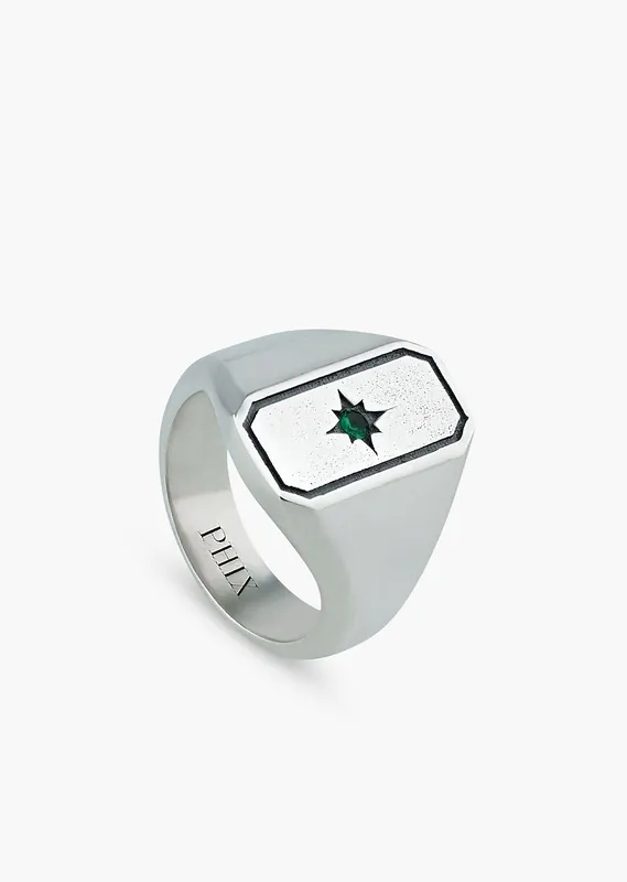 Silver Geometric Star Signet Ring - Rings