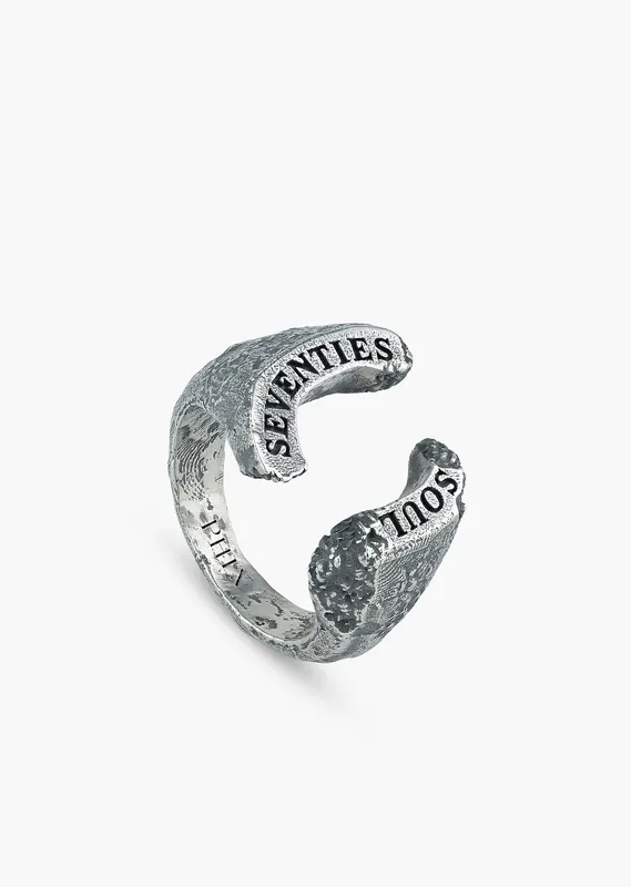 Silver Seventies Soul Textured Cuff Ring - Rings