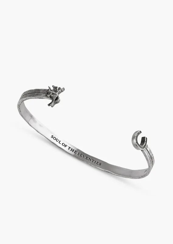 Silver Cowgirl & Horseshoe Cuff Bangle - Bangles