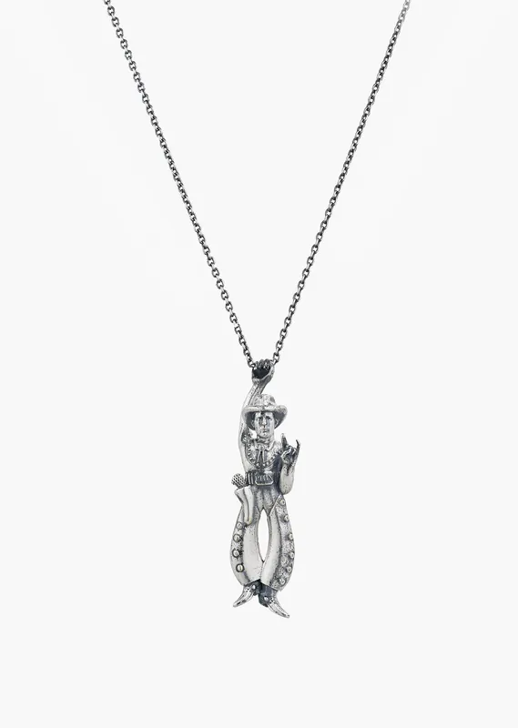 Silver Cowboy Pendant Necklace - Necklaces