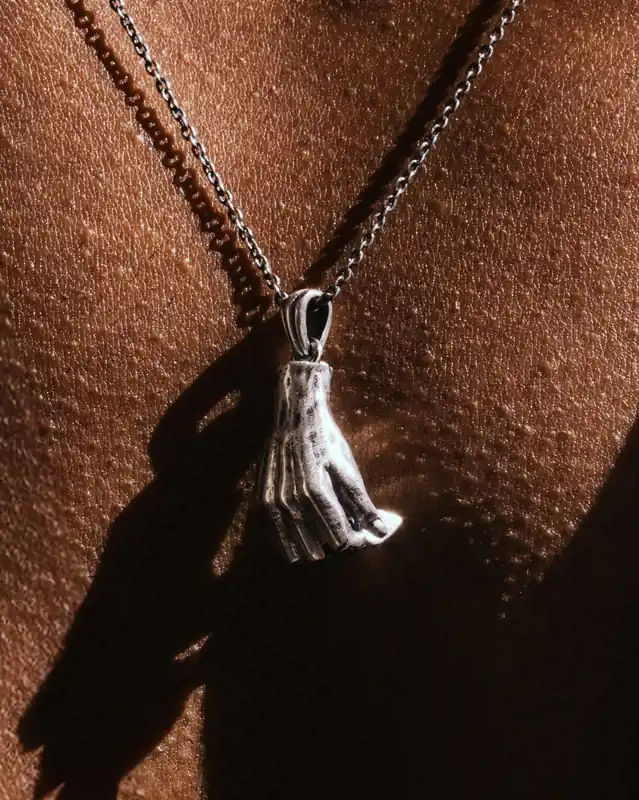 Silver Hand Plectrum Pendant Necklace - Necklaces