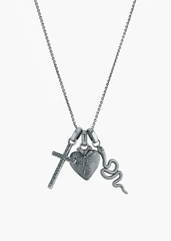 Silver Saint & Serpent Pendant Necklace Set - Necklaces
