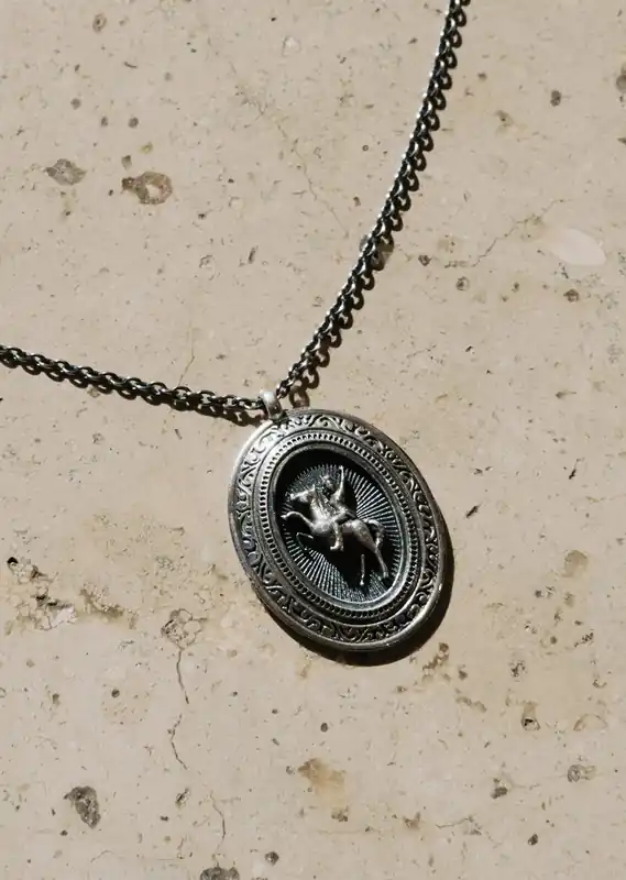 Silver Oval Western Cowgirl Pendant Necklace - Necklaces