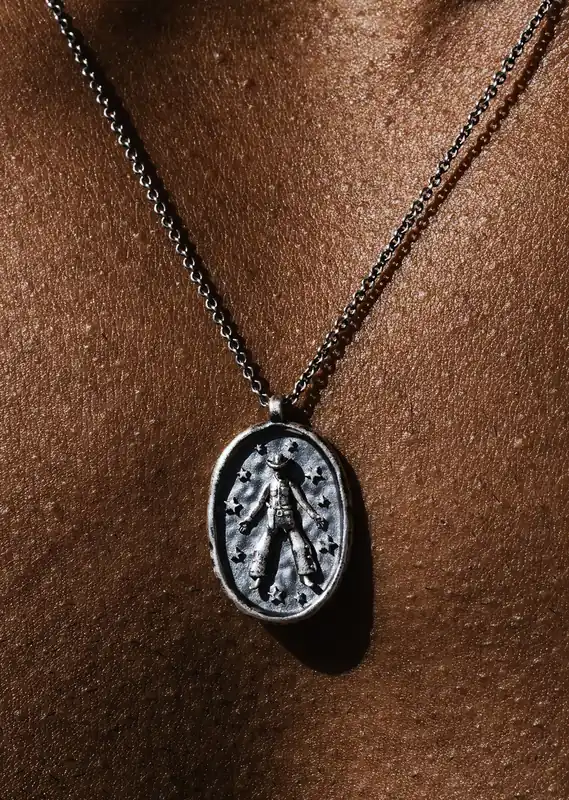 Silver Cowboy Oval Pendant Necklace - Necklaces