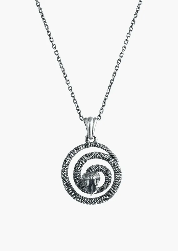 Silver Serpent Coil Necklace - Necklaces