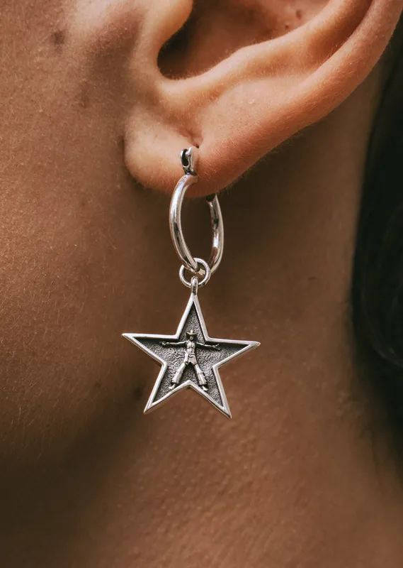 Silver Cowboy Star Earring