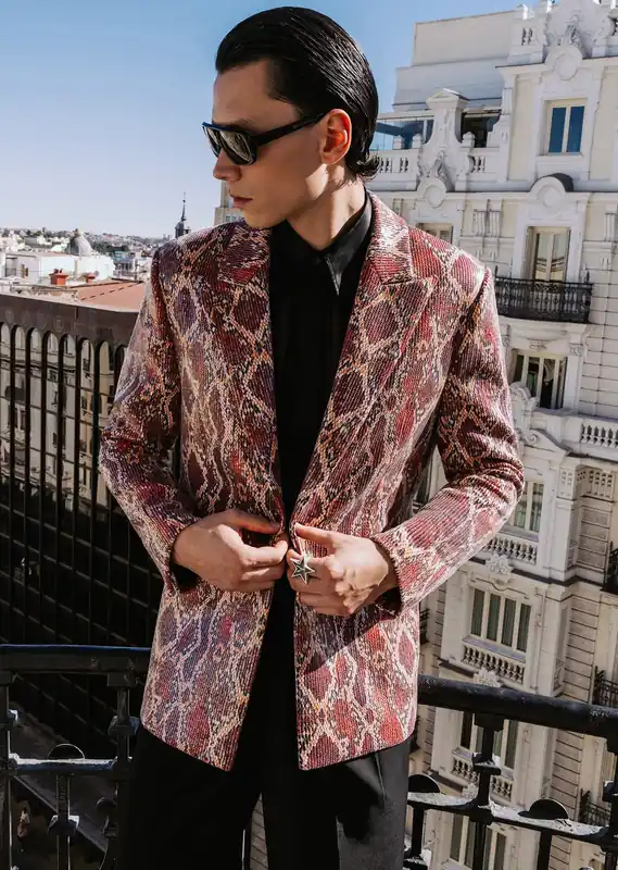 Red Snake Effect Sequin Blazer - Jackets & Coats