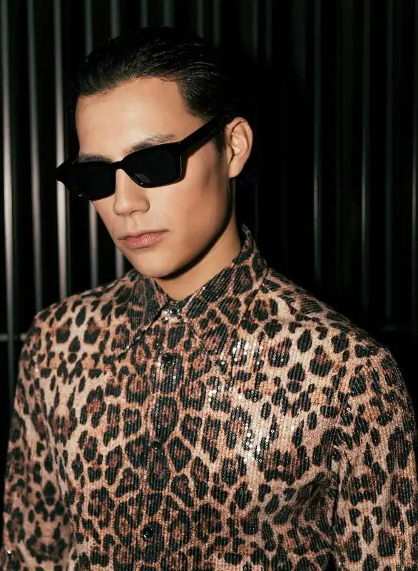 Brown Leopard Effect Sequin Shirt - Shirts