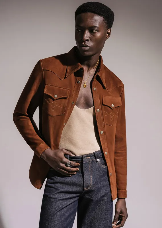 Brown Suede Western Leather Shirt - Shirts