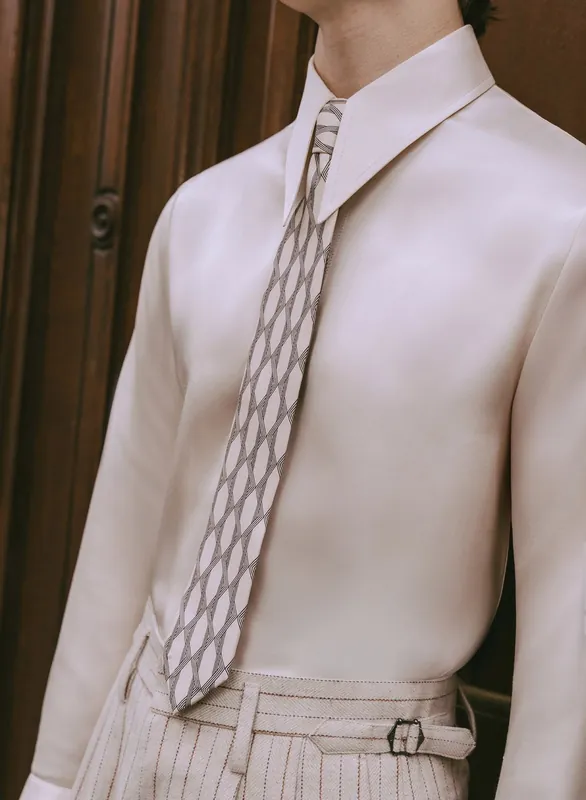 Pure Silk Pearl Geometric 70's Tie - Accessories