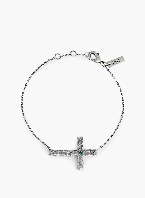 Silver Saint Cross Emerald Bracelet - Necklaces