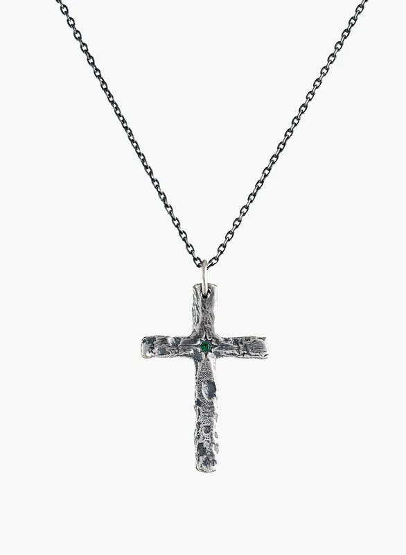Silver Saint Cross Emerald Pendant Necklace - Necklaces
