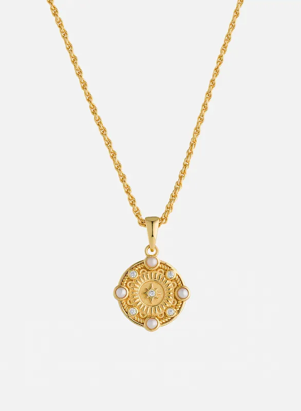 Gold Pearl & Crystal Pendant - Necklaces