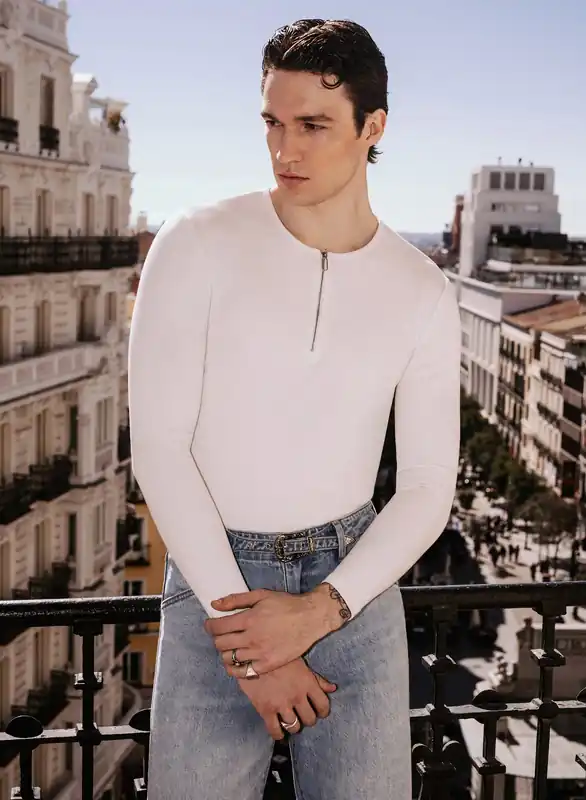 White Long Sleeve Ribbed Zip Henley Shirt - Shirts