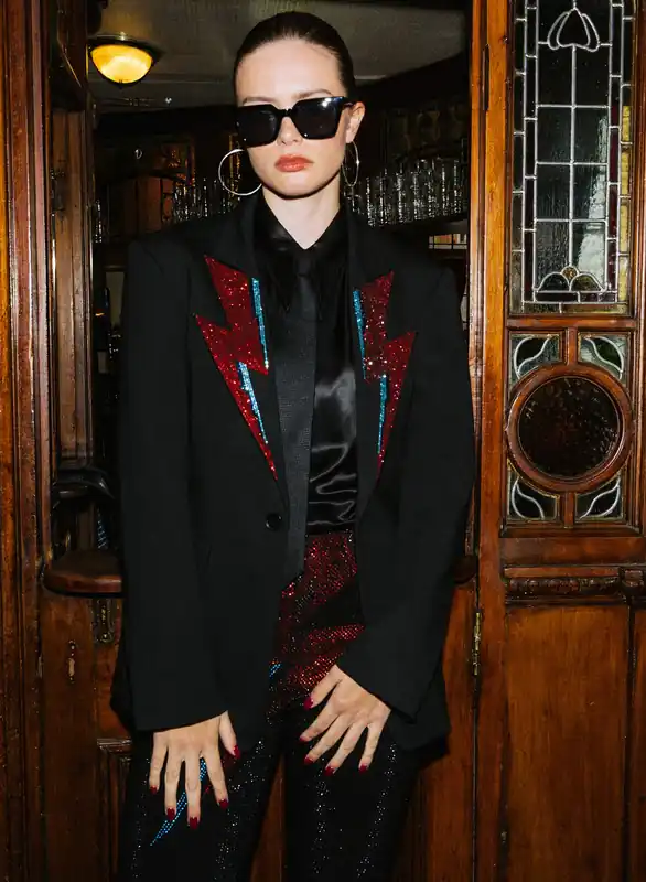 Phix X David Bowie Rhinestone Bolt Womens Blazer - Jackets & Coats