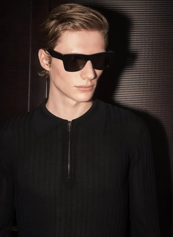 Riviera Silk Blend Black Ribbed Zip Polo - Shirts
