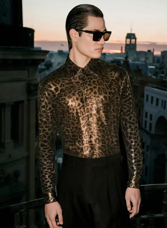 Gold Metallic Leopard Print Shirt - Shirts