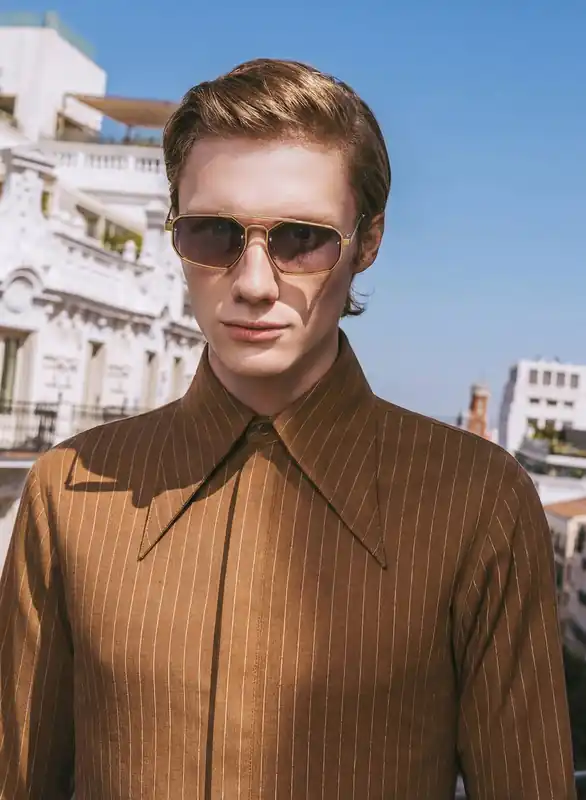 Brown Linen Pinstripe Dagger Collar Shirt - Shirts