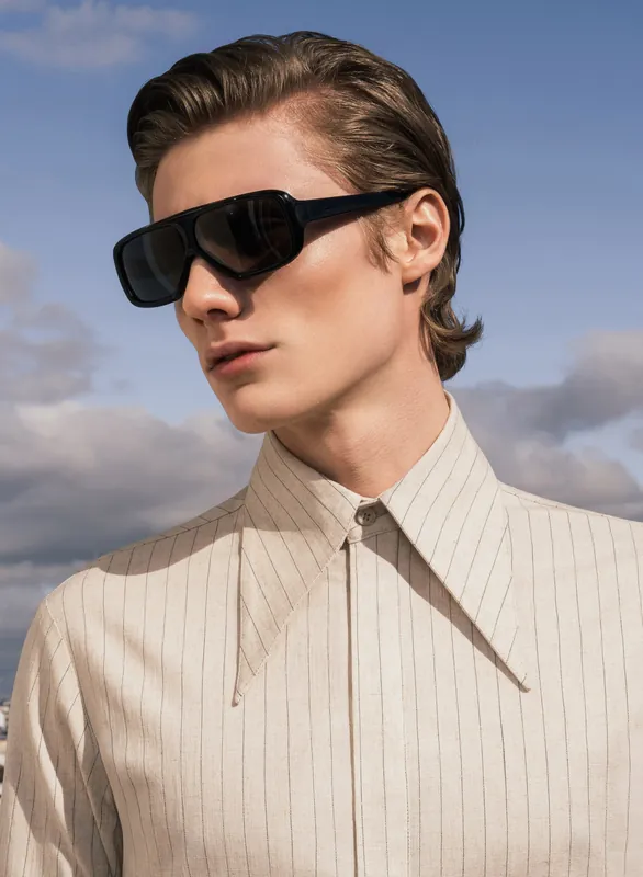 Ivory Linen Pinstripe Dagger Collar Shirt - Shirts