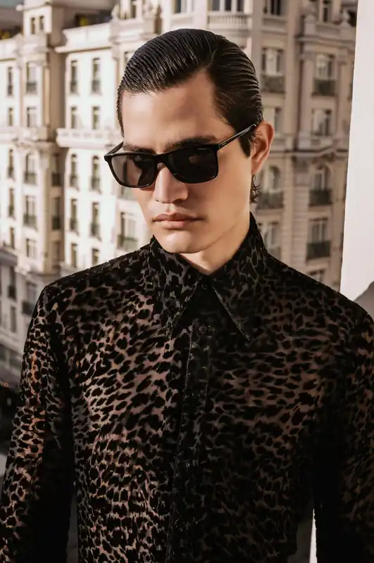 Black Semi Sheer Leopard Effect Velvet Shirt - Shirts