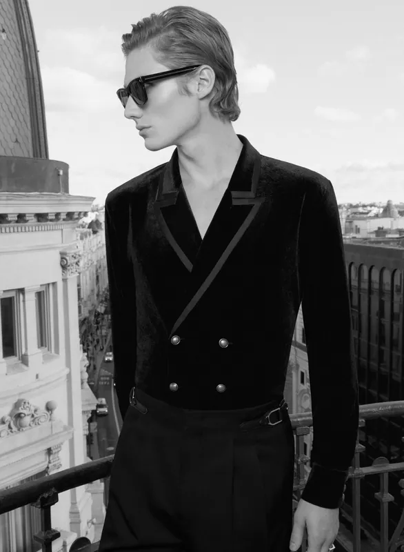 Black Velvet Double Breasted Satin Lapel Shirt - Shirts