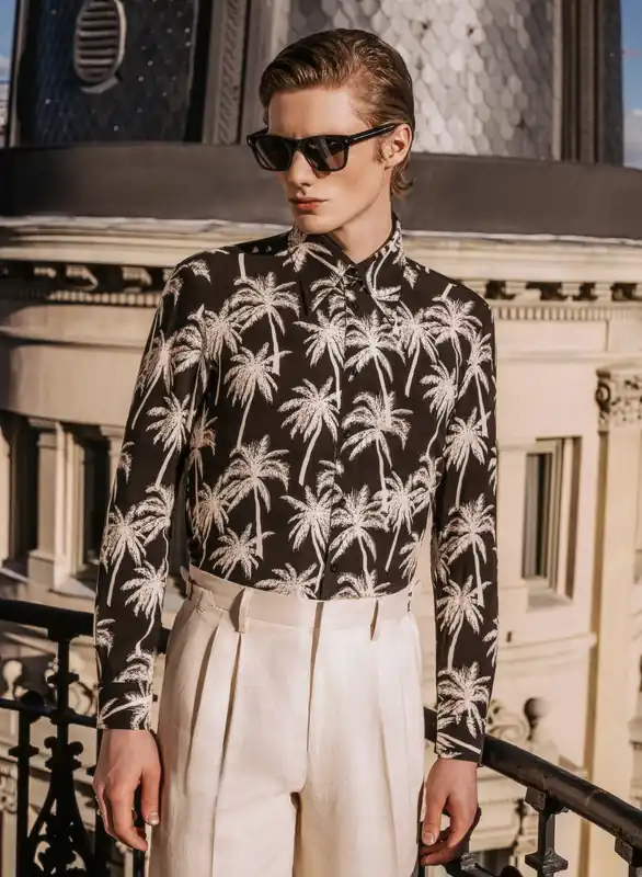 Black Viscose Palm Tree Shirt - Shirts