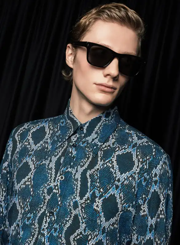 Blue Snake Print Viscose Shirt - Shirts