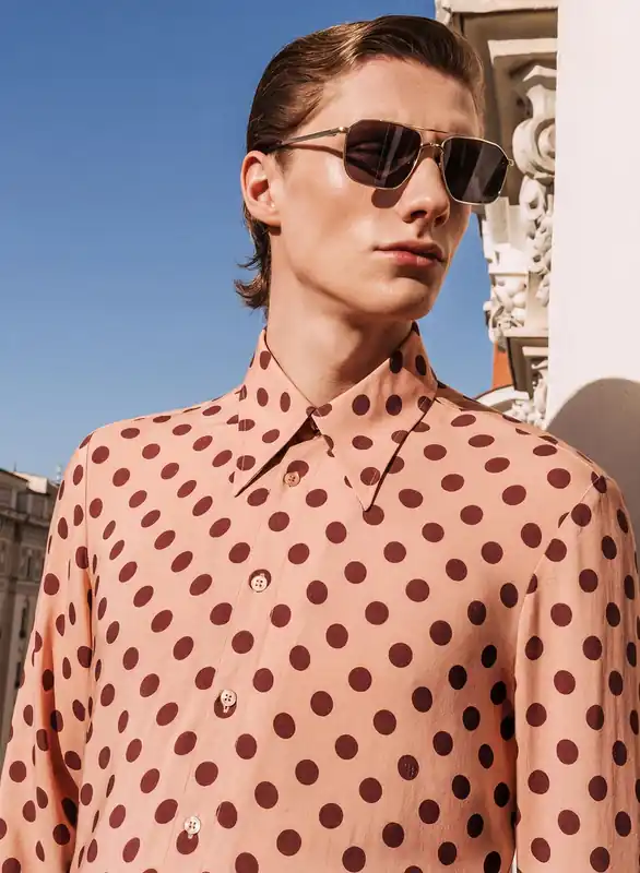 Pink and Brown Polka Dot Viscose Shirt - Shirts
