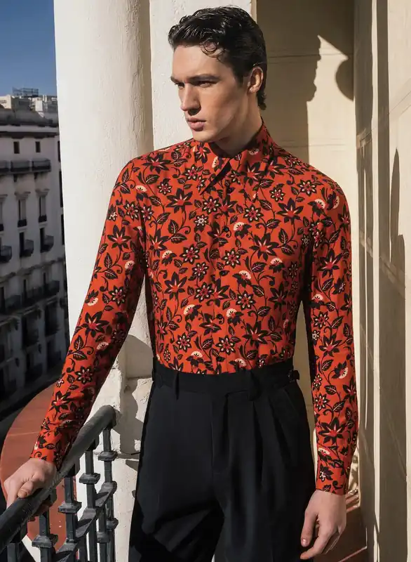 Orange Floral Viscose Shirt - Shirts