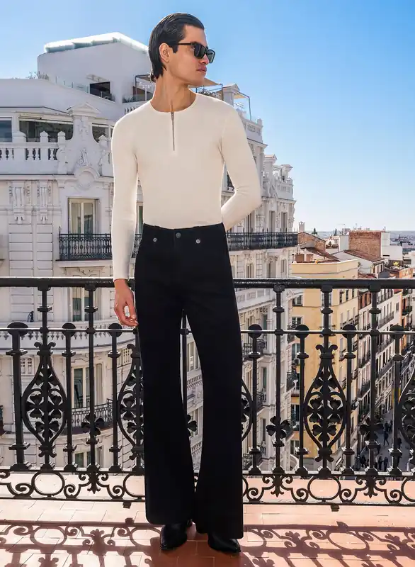 Black Pin Belt Denim Flare Jeans - Trousers