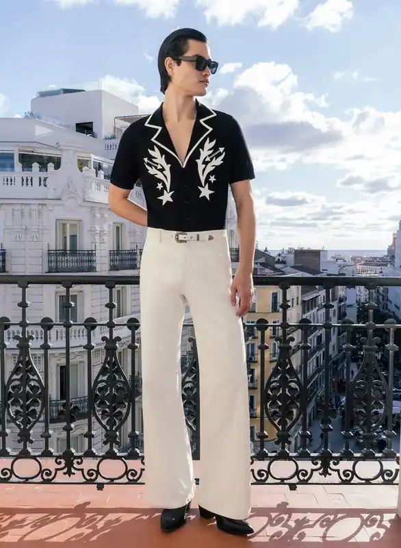 White Denim Western Belt Wide Leg Flare Jeans - Trousers