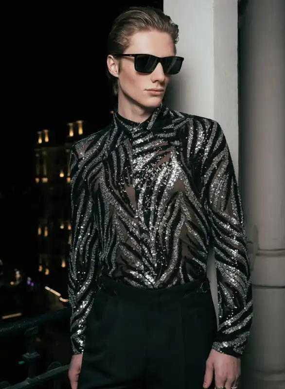 Black and Silver Zebra Sequin Embellished Shirt - Shirts